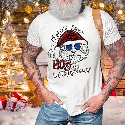 

Men's Unisex T shirt Tee Christmas t shirts Santa Claus Graphic Prints Crew Neck Beige Gray White Hot Stamping Outdoor Christmas Short Sleeve Print Clothing Apparel Sports Designer Casual Big and Tall