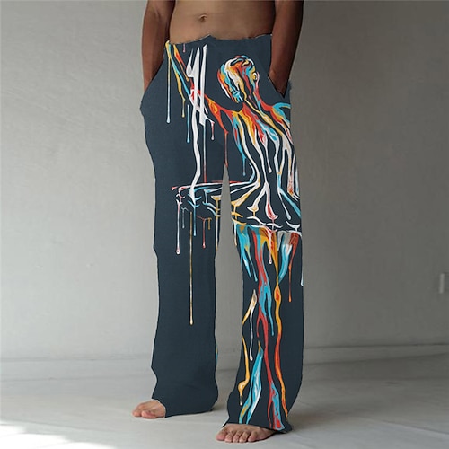 

Men's Trousers Beach Pants Drawstring Elastic Waist 3D Print Graphic Prints Graffiti Comfort Breathable Casual Daily Holiday Streetwear Designer Navy Blue White
