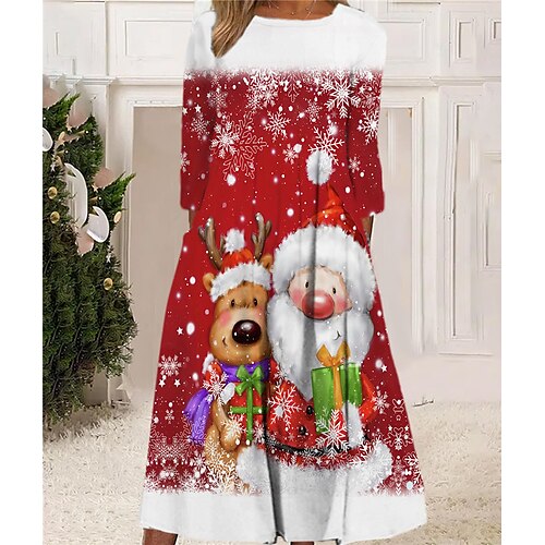 

Women's Christmas Casual Dress Shift Dress Midi Dress Midi Dress Blue Wine Dusty Blue 3/4 Length Sleeve Snowman Ruched Winter Fall Autumn Round Neck Fashion Daily 2022 S M L XL XXL 3XL