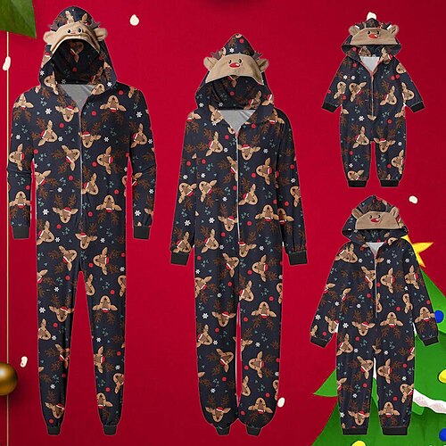 

Christmas Pajamas Family Elk Home Blue Long Sleeve Adorable Matching Outfits