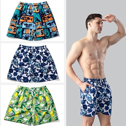 

Men's Swim Shorts Swim Trunks Board Shorts Pocket Drawstring Elastic Waist Graphic Comfort Breathable Short Casual Daily Beach Fashion Streetwear White & Blue Green
