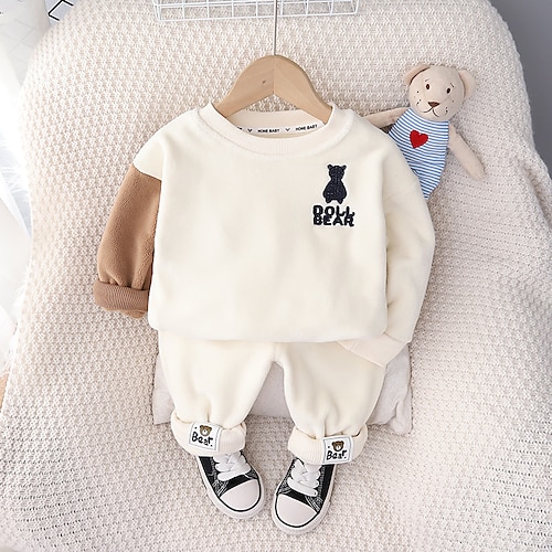 

2 Pieces Toddler Boys Sweatshirt & Pants Outfit Cartoon Bear Long Sleeve Cotton Set Outdoor Fashion Daily Winter Fall 3-7 Years Black Brown Beige