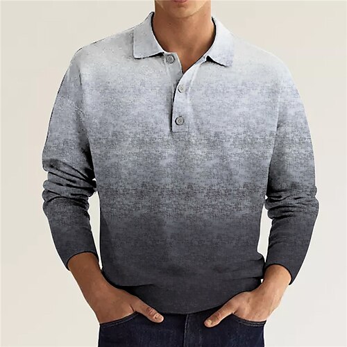 

Men's Polo Shirt Golf Shirt Gradient Graphic Prints Turndown Orange Gray 3D Print Outdoor Street Long Sleeve Button-Down Print Clothing Apparel Fashion Designer Casual Soft