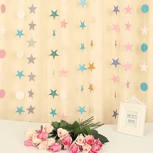 

2 Pcs Birthday Party Dress Up With Five Pointed Star Paper Color Flag Flower Drawing Wedding Decoration Gold Stamping Star Flag Hanging