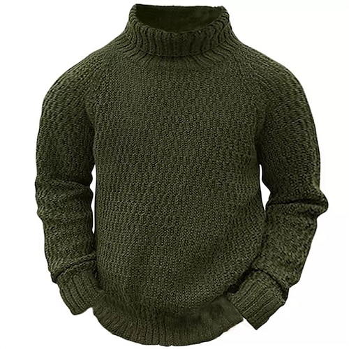 

Men's Sweater Pullover Sweater Jumper Ribbed Knit Cropped Knitted Solid Color Turtleneck Keep Warm Modern Contemporary Work Daily Wear Clothing Apparel Fall & Winter Black Army Green S M L