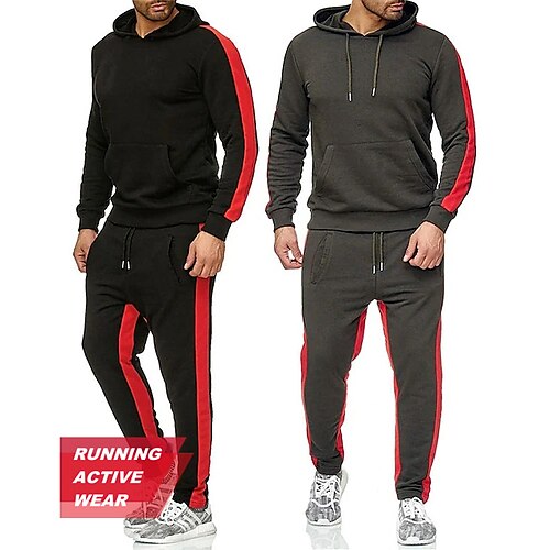 

Men's Tracksuit Sweatsuit 2 Piece Street Winter Long Sleeve Thermal Warm Breathable Moisture Wicking Fitness Gym Workout Running Sportswear Activewear Stripes White Black Gray / Hoodie / Stretchy