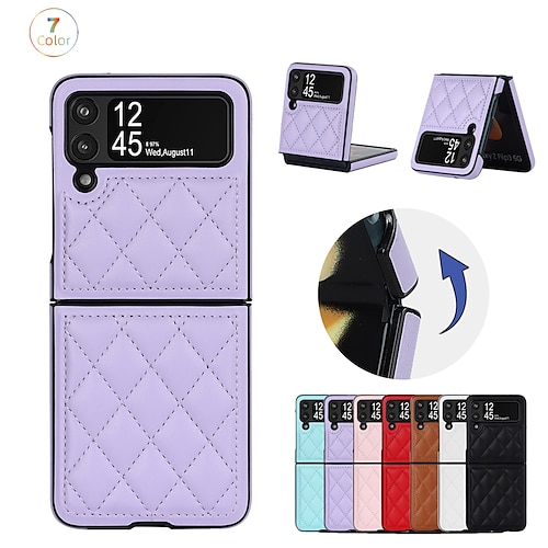 

teléfono Funda Para Samsung galaxia Funda Completa Z Flip 4 Z Flip 3 Marco Antigolpes Dar la vuelta Protector de cuerpo completo Color sólido TPU Cuero de PU