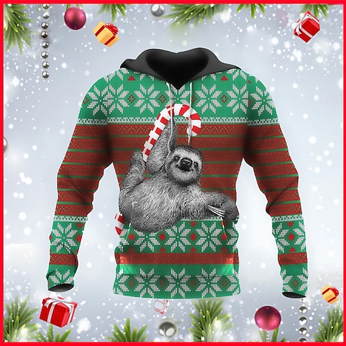 

Men's Pullover Hoodie Sweatshirt Green Hooded Animal Graphic Prints Print Christmas Daily Sports 3D Print Basic Streetwear Designer Spring Fall Clothing Apparel Hoodies Sweatshirts
