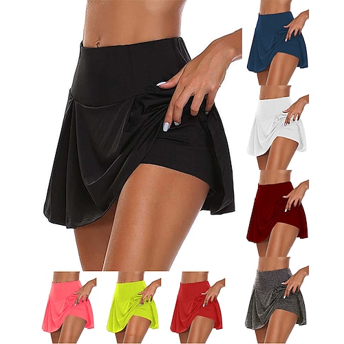 

Women's Tennis Skirts Yoga Skirt 2 in 1 Yoga Fitness Gym Workout Shorts Bottoms Dark Grey Black Green Spandex Sports Activewear Stretchy