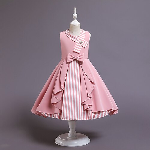 

Kids Girls' Party Dress Stripe Party Dress Maxi Dress Performance Zipper Sleeveless Elegant Dress 3-12 Years Fall Blue Pink Red