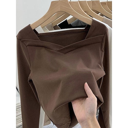 

german velvet bottoming shirt women's autumn and winter new design sense of small square collar irregular brushed foreign style self-cultivation inner top