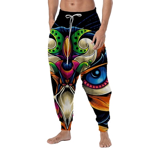 

Men's Joggers Trousers Beach Pants Baggy Harem Pants Drawstring Elastic Waist 3D Print Cartoon Graphic Prints Comfort Soft Casual Daily Holiday Boho Hippie Black Green Black Micro-elastic