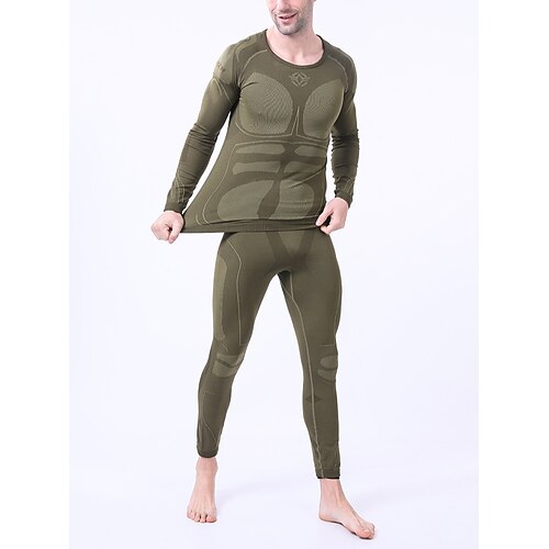 

Men's Activewear Set Compression Suit 2 Piece Athletic Long Sleeve Breathable Quick Dry Moisture Wicking Fitness Running Jogging Sportswear Activewear Black Army Green