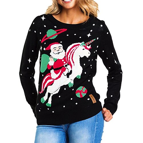 

Women's Ugly Christmas Sweater Pullover Sweater Jumper Ribbed Knit Knitted Animal Crew Neck Stylish Casual Outdoor Christmas Winter Fall Black S M L