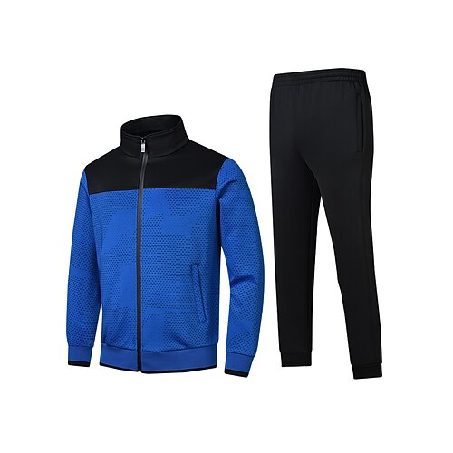 

Men's Tracksuit Sweatsuit Winter Long Sleeve Breathable Soft Fitness Running Sportswear Activewear Color Block Light Red Blue Gray