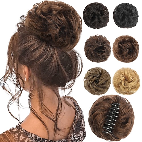 

Messy Hair Bun Hairpiece for Women Clip in Claw Hair Pieces Synthetic Chignon Super Long Tousled Updo Hair Bun Extensions Wave Curly Hairpieces for Daily Wear(12/24)