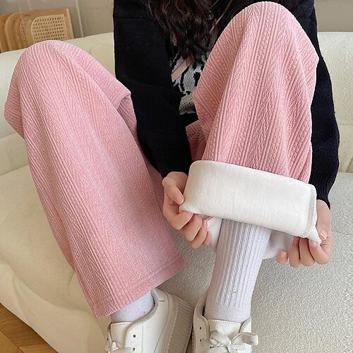 

Women's Fleece Pants Pants Trousers Fleece lined Black Pink Beige Chino Casual Daily Pocket Full Length Outdoor Solid Colored S M L XL