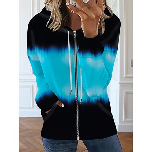 

Women's Zip Hoodie Sweatshirt Basic Zip Up Green Blue White Color Block Street Hoodie Long Sleeve S M L XL 2XL 3XL