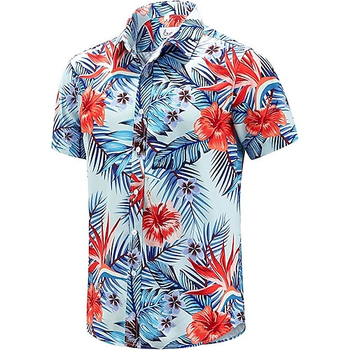 

Men's Shirt Floral Coconut Tree Graphic Prints Turndown Green Blue Yellow Red 3D Print Outdoor Street Short Sleeves Button-Down Print Clothing Apparel Tropical Designer Casual Hawaiian