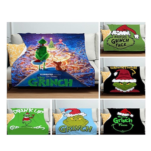 

Christmas Blanket Grinch Blanket Cartoon Fleece Blanket Soft Cozy Flannel Blanket Fuzzy Lightweight Throw Blankets Warm Plush Blanket for Sofa Couch Bed Boys Girls Kids Adults Gifts Party Decoration