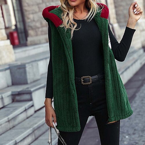 

Women's Hoodied Jacket Christmas Patchwork Santa Claus Breathable Streetwear Regular Fit Outerwear Long Sleeve Green S