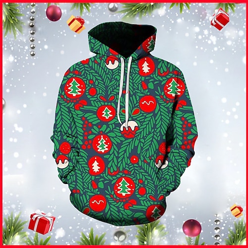 

Men's Pullover Hoodie Sweatshirt Green Blue Khaki Red Gray Hooded Christmas Tree Graphic Prints Print Christmas Daily Sports 3D Print Basic Streetwear Designer Spring & Fall Clothing Apparel Hoodies