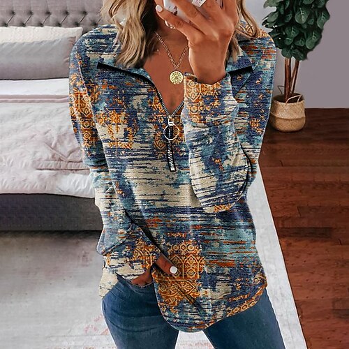 

Women's Sweatshirt Pullover Streetwear Zipper Green Blue Purple Tie Dye Street V Neck Long Sleeve S M L XL 2XL 3XL