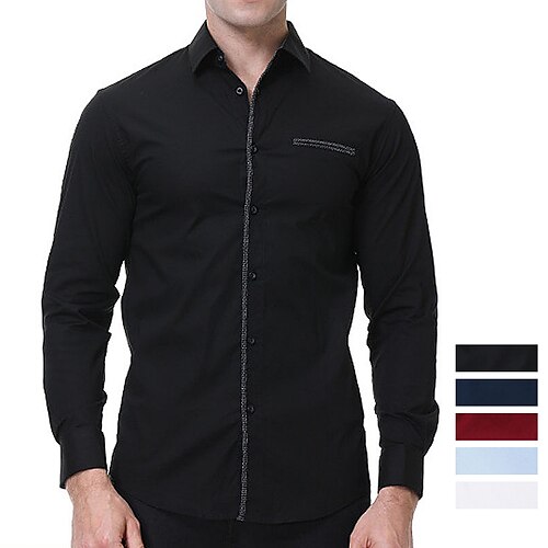 

Men's Dress Shirt Solid Colored Turndown Wine Navy Blue Light Blue White Black Work Daily Long Sleeve Button-Down Clothing Apparel Cotton Streetwear Business Formal Comfortable / Fall / Spring