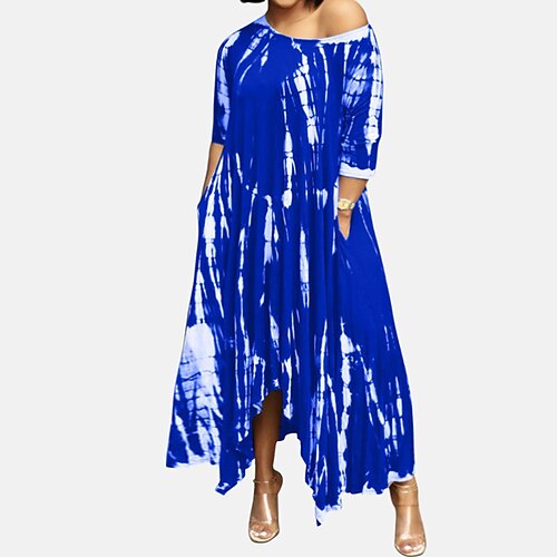 

kvinners plus size a line genserkjole tie dye båthals halvermet vår høst casual maxi lang genser kjole ferie ferie genser kjole