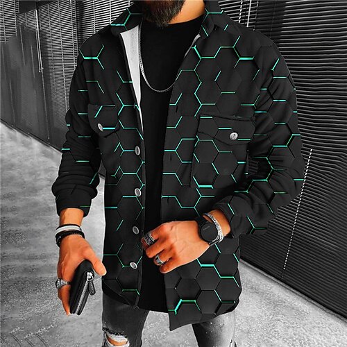 

Men's Coat Warm Sports & Outdoor Single Breasted Optical Illusion Abstract Graphic Prints 3D Printed Graphic Turndown Sports Jacket Outerwear Long Sleeve Pocket Fall & Winter