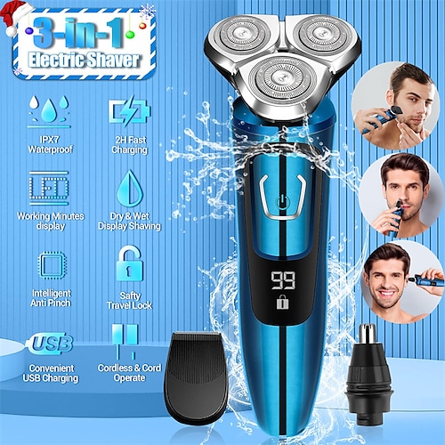 

Mens Shavers Electric Razors for Shaving Wet Dry,3 in 1 Cordless Electric Shavers for Men's Electric Razor Rechargeable USB,Waterproof Rotary Face Shaver for Man Beard Shaver Christmas Gift