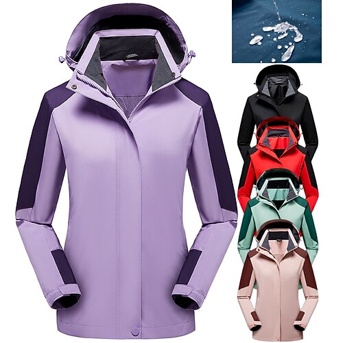 

Women's Hiking Jacket Hiking Raincoat Summer Outdoor Patchwork Waterproof Windproof Breathable Quick Dry Jacket Windbreaker Raincoat Full Length Visible Zipper Hunting Fishing Climbing Light Purple