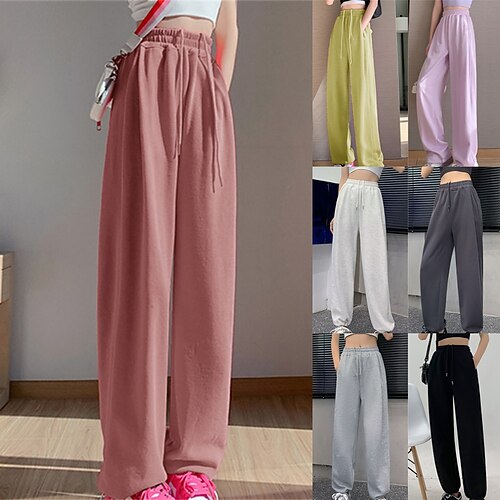 

Women's Active Pants Trousers Drawstring Elastic Waist Plain Classic Modern Regular Spring & Fall Black Purple Pink Yellow Light Grey