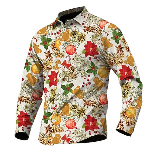 

Men's Shirt Floral Graphic Prints Turndown Yellow Gray 3D Print Christmas Street Long Sleeve Button-Down Print Clothing Apparel Fashion Designer Casual Soft
