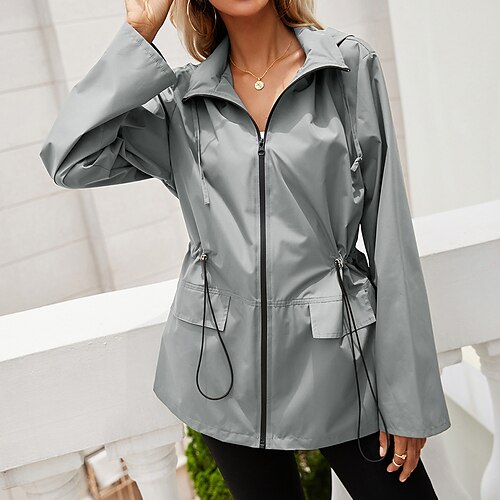 

Women's Blouse Full Zip Solid / Plain Color Sports Classic Shirt Collar Regular Spring & Fall Black Light Grey Army Green