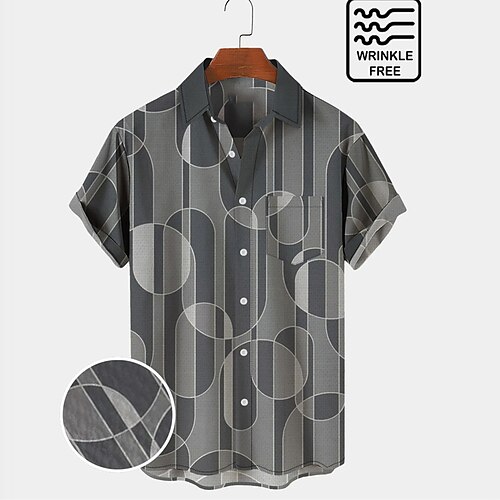 

Men's Shirt Graphic Prints Geometry Turndown Gray 3D Print Outdoor Street Short Sleeves Button-Down Print Clothing Apparel Fashion Designer Casual Breathable