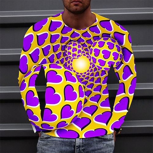 

Men's T shirt Tee Heart Graphic Prints Crew Neck Sea Blue Green Blue Purple 3D Print Outdoor Street Long Sleeve Print Clothing Apparel Basic Sports Designer Casual
