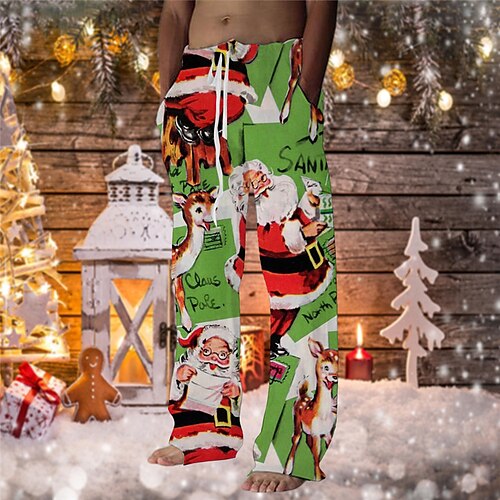 

Men's Christmas Pants Trousers Beach Pants Drawstring Elastic Waist 3D Print Graphic Prints Christmas Comfort Soft Christmas Casual Daily Streetwear Designer Green Red