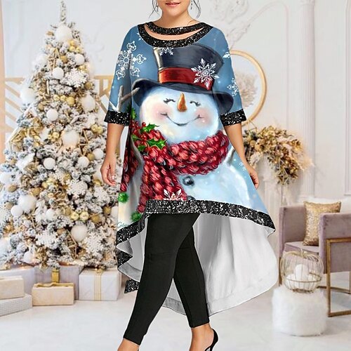 

Women's Plus Size Christmas Casual Dress Tree Boat Neck Print Half Sleeve Winter Fall Casual Maxi long Dress Daily Dress