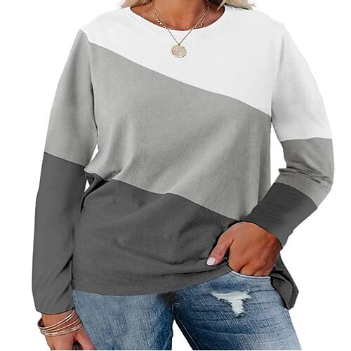 

Mujer Talla extra Tops Sudadera Geometría Estampado Manga Larga Cuello Barco Básico Casual Chaqueta con capucha Diario Vacaciones Poliéster Invierno Otoño Negro Morado