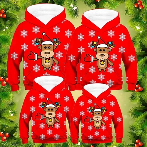 

Family Christmas Hoodie Graphic Deer Outdoor Crewneck Red Long Sleeve Cute Matching Outfits