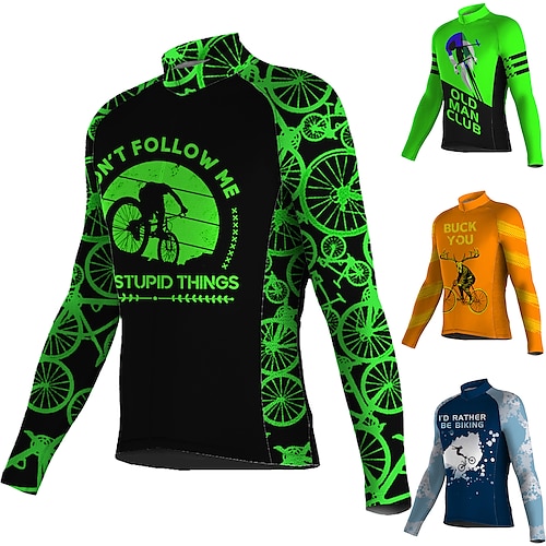 

Men's Cycling Jersey Long Sleeve Bike Jersey Top with 3 Rear Pockets Mountain Bike MTB Road Bike Cycling Breathable Quick Dry Moisture Wicking Reflective Strips Black Green Orange Graphic Spandex