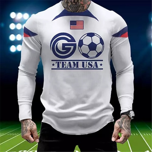 

Men's T shirt Tee Football Graphic Prints Crew Neck White 3D Print Outdoor Street Long Sleeve Print Clothing Apparel Basic Sports Designer Casual