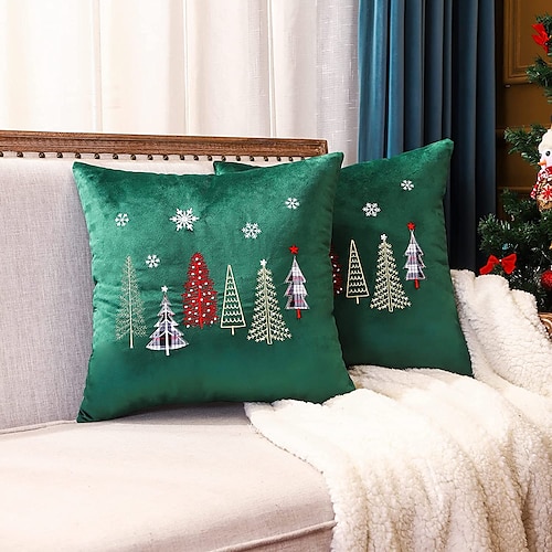 

Christmas Throw Pillow Covers Cushion Covers Christmas Trees Velvet Square Pillowcases Home Bed Sofa Room Decor