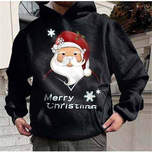 

Men's Pullover Hoodie Sweatshirt Black Hooded Santa Claus Graphic Prints Print Christmas Daily Sports 3D Print Basic Streetwear Designer Spring & Fall Clothing Apparel Hoodies Sweatshirts