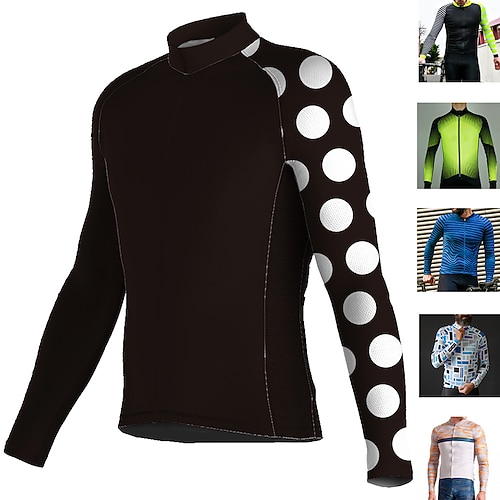 

21Grams Men's Cycling Jersey Long Sleeve Bike Jersey Top with 3 Rear Pockets Mountain Bike MTB Road Bike Cycling Breathable Quick Dry Moisture Wicking Reflective Strips Black Green Orange Polka Dot