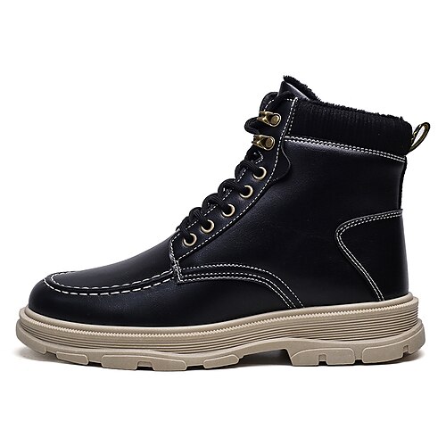 

Men's Boots Snow Boots Casual Outdoor Walking Shoes PU Warm Black Winter