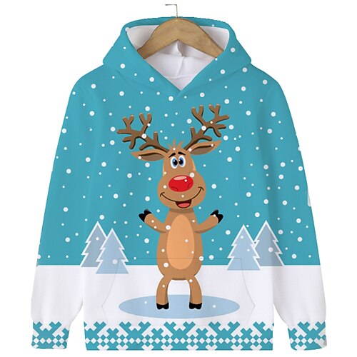  Kinderen Jongens Kersthoodie Trui met capuchon Grafisch Kerstman Emoji Lange mouw Zak Lente Herfst Winter Modieus leuke Style Polyester Buiten Casual