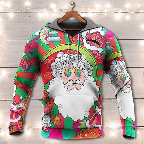 

Men's Pullover Hoodie Sweatshirt Red Hooded Santa Claus Graphic Prints Ugly Christmas Print Daily Sports 3D Print Basic Streetwear Designer Spring & Fall Clothing Apparel Hoodies Sweatshirts