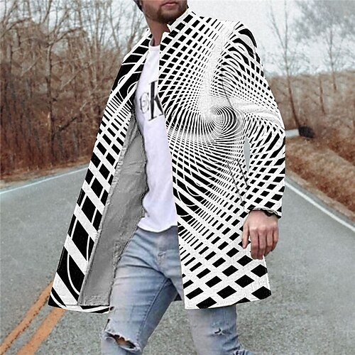 

Men's Coat Warm Work Single Breasted Optical Illusion 3D Printed Graphic Turndown Fashion Jacket Outerwear Long Sleeve Pocket Fall & Winter